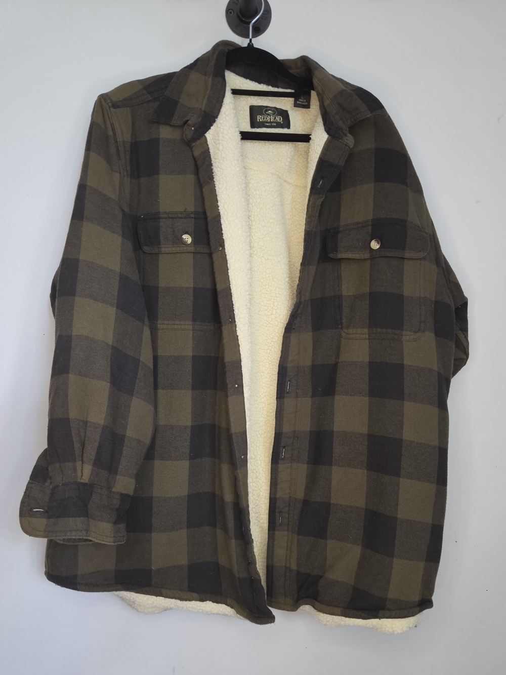 RedHead  Sherpa-Lined Plaid Shacket - Olive & Black